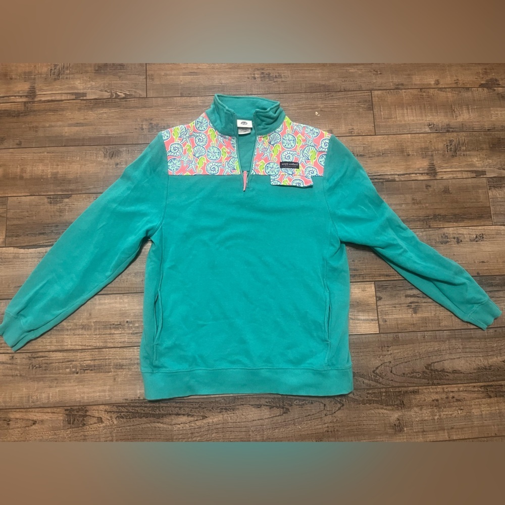 Simply Southern Teal Quarter-Zip with Multicolor Design